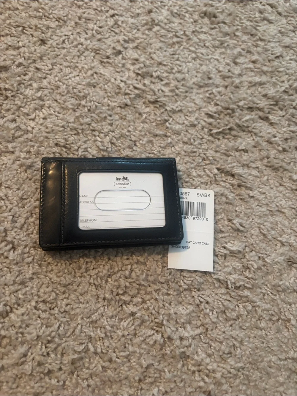 Coach Black Leather Card Case with Logo Plaque Y2K new with all original cards